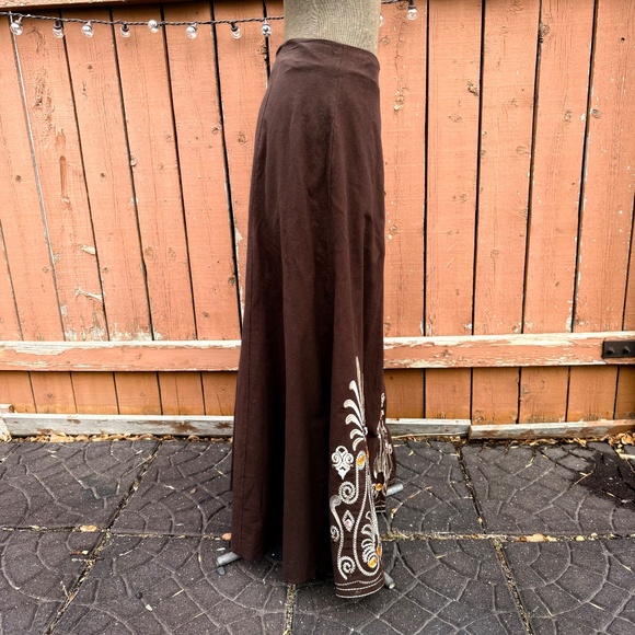 Y2K Boho Beaded Embroidered Chocolate brown maxi skirt - Picture 3 of 9